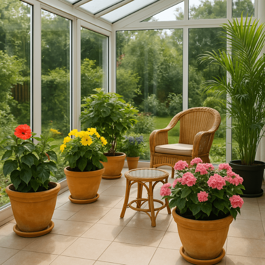 schöner Wintergarten im Sommer